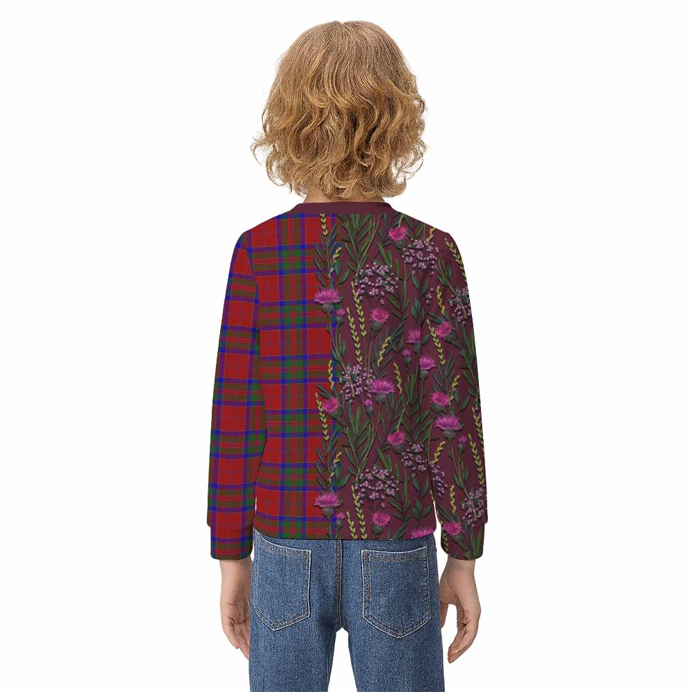 MacGillivray (McGillivray) Family Crest Tartan Kid Knitted Sweatshirt Scottish Thistle Flower Pattern Half Style - Tartan Vibes Clothing