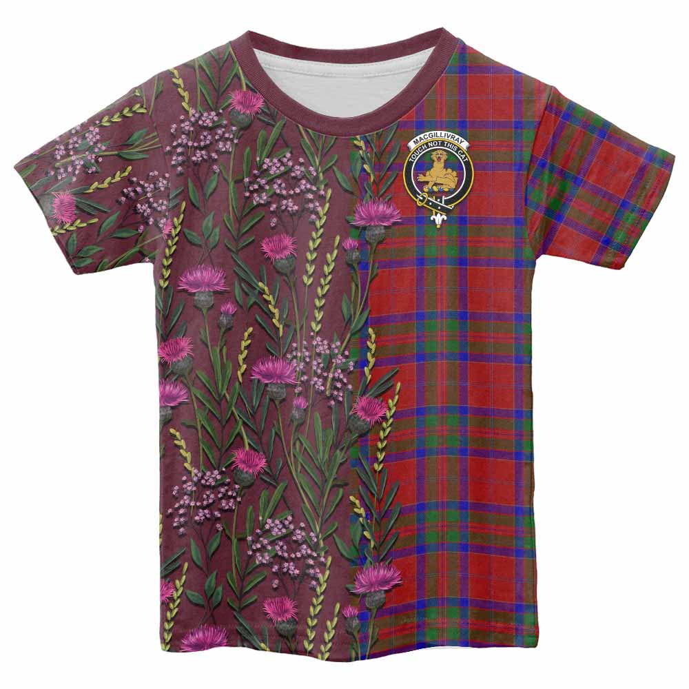 MacGillivray (McGillivray) Family Crest Tartan Kid T-shirt Scottish Thistle Flower Pattern Half Style - Tartan Vibes Clothing