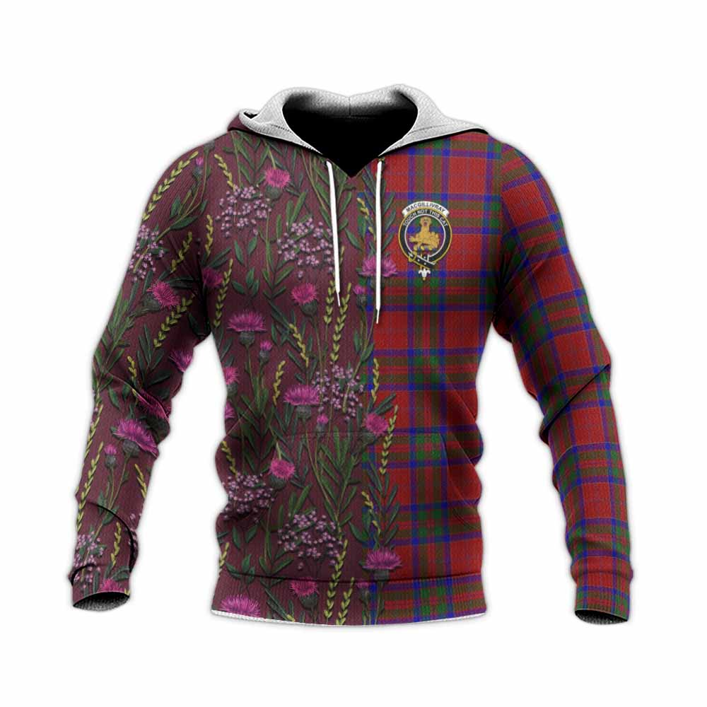MacGillivray (McGillivray) Family Crest Tartan Knitted Hoodie Scottish Thistle Flower Pattern Half Style - Tartan Vibes Clothing