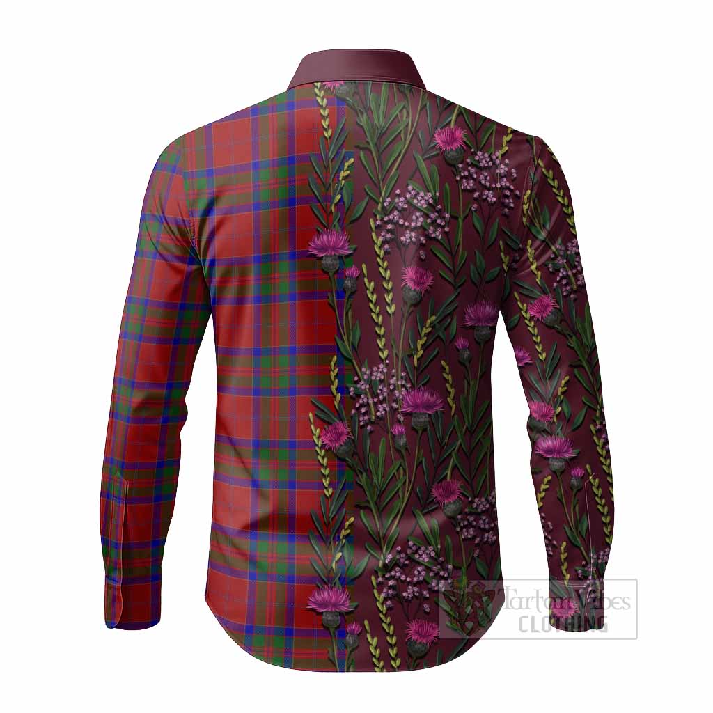 MacGillivray (McGillivray) Family Crest Tartan Long Sleeve Button Shirts Scottish Thistle Flower Pattern Half Style - Tartan Vibes Clothing