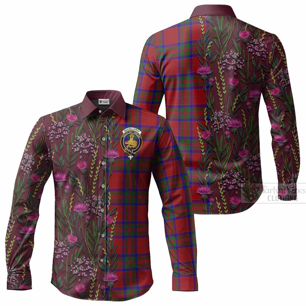 MacGillivray (McGillivray) Family Crest Tartan Long Sleeve Button Shirts Scottish Thistle Flower Pattern Half Style - Tartan Vibes Clothing