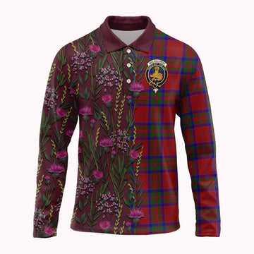 MacGillivray (McGillivray) Family Crest Tartan Long Sleeve Polo Shirt Scottish Thistle Flower Pattern Half Style