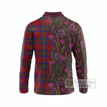 MacGillivray (McGillivray) Family Crest Tartan Long Sleeve Polo Shirt Scottish Thistle Flower Pattern Half Style