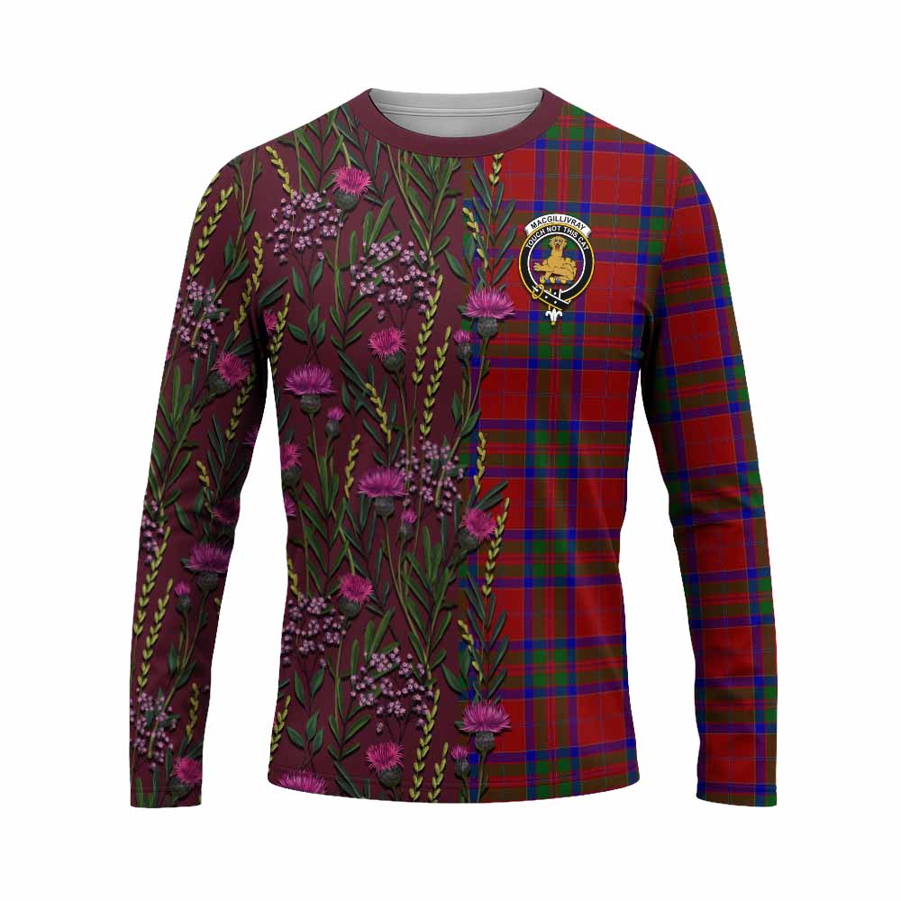 MacGillivray (McGillivray) Family Crest Tartan Long Sleeve T-Shirt Scottish Thistle Flower Pattern Half Style - Tartan Vibes Clothing