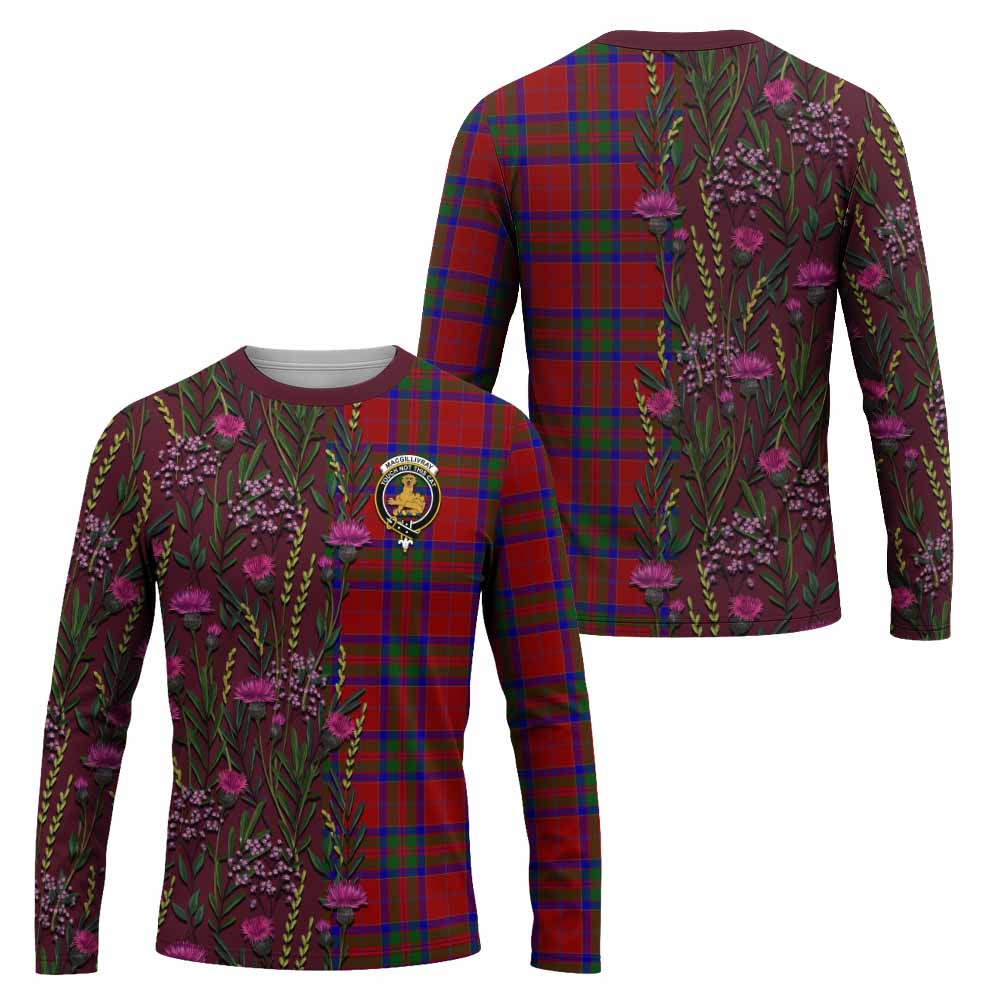 MacGillivray (McGillivray) Family Crest Tartan Long Sleeve T-Shirt Scottish Thistle Flower Pattern Half Style - Tartan Vibes Clothing