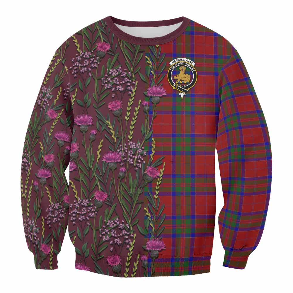 MacGillivray (McGillivray) Family Crest Tartan Sweatshirt Scottish Thistle Flower Pattern Half Style - Tartan Vibes Clothing