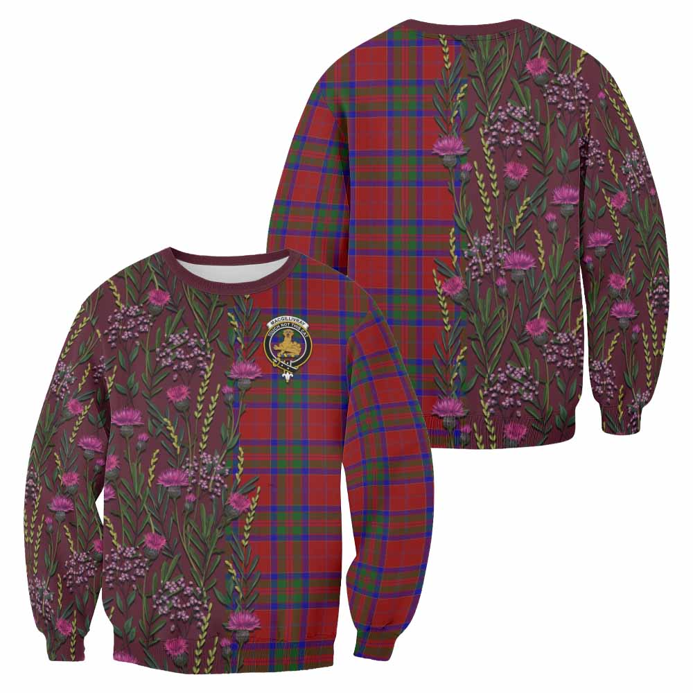 MacGillivray (McGillivray) Family Crest Tartan Sweatshirt Scottish Thistle Flower Pattern Half Style - Tartan Vibes Clothing