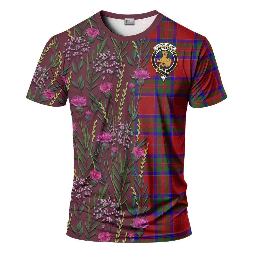 MacGillivray (McGillivray) Family Crest Tartan T-Shirt Scottish Thistle Flower Pattern Half Style - Tartan Vibes Clothing