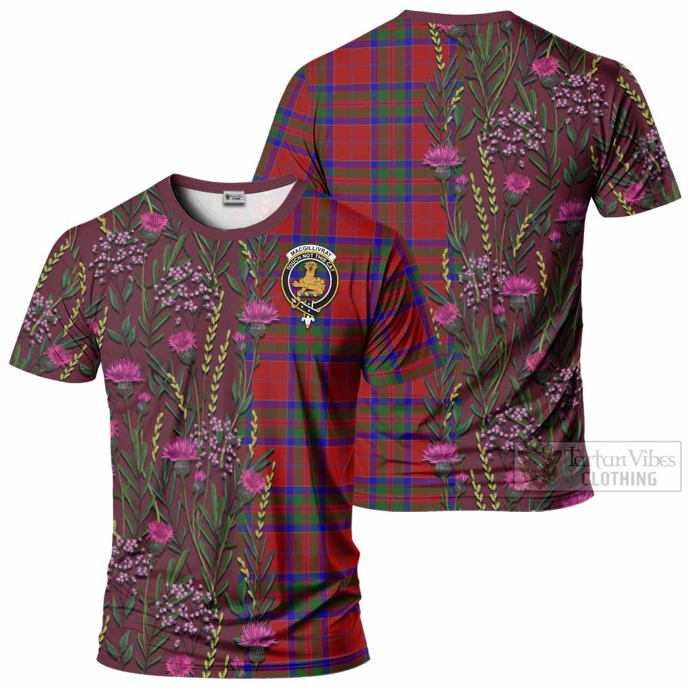 MacGillivray (McGillivray) Family Crest Tartan T-Shirt Scottish Thistle Flower Pattern Half Style - Tartan Vibes Clothing