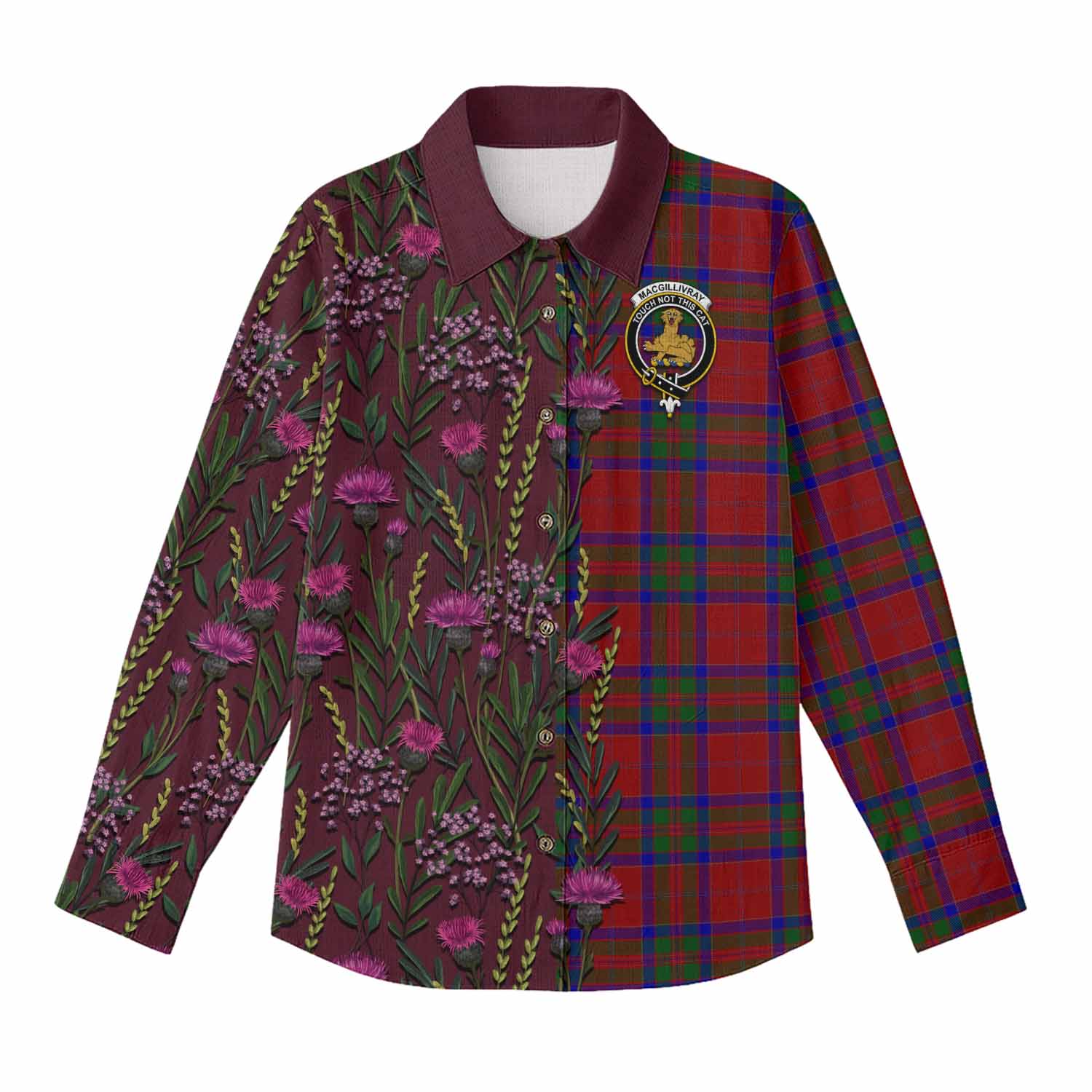 MacGillivray (McGillivray) Family Crest Tartan Women Casual Shirt Scottish Thistle Flower Pattern Half Style - Tartan Vibes Clothing