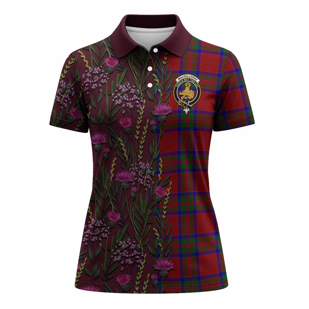 MacGillivray (McGillivray) Family Crest Tartan Women Polo Shirt Scottish Thistle Flower Pattern Half Style - Tartan Vibes Clothing