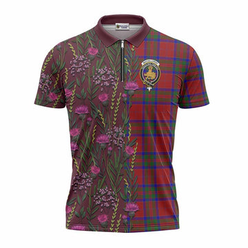 MacGillivray (McGillivray) Family Crest Tartan Zipper Polo Shirt Scottish Thistle Flower Pattern Half Style - Tartan Vibes Clothing