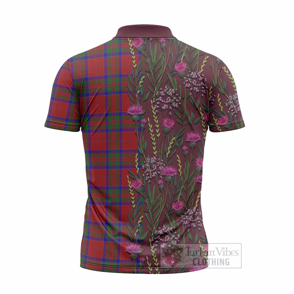 MacGillivray (McGillivray) Family Crest Tartan Zipper Polo Shirt Scottish Thistle Flower Pattern Half Style - Tartan Vibes Clothing