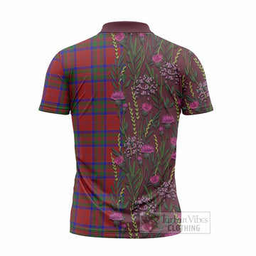 MacGillivray (McGillivray) Family Crest Tartan Zipper Polo Shirt Scottish Thistle Flower Pattern Half Style - Tartan Vibes Clothing