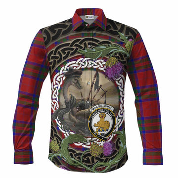 MacGillivray (McGillivray) Tartan Crest Bagpipe Nessie Long Sleeve Button Shirts Scottish Loch Ness Monster Celtic Thistle