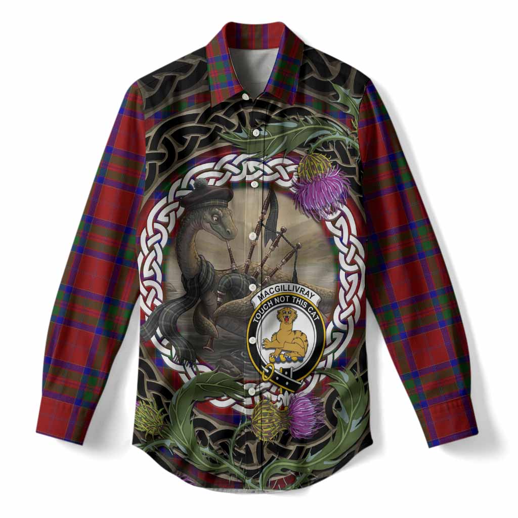 MacGillivray (McGillivray) Tartan Crest Bagpipe Nessie Women Casual Shirt Scottish Loch Ness Monster Celtic Thistle