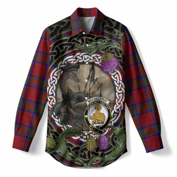 MacGillivray (McGillivray) Tartan Crest Bagpipe Nessie Women Casual Shirt Scottish Loch Ness Monster Celtic Thistle