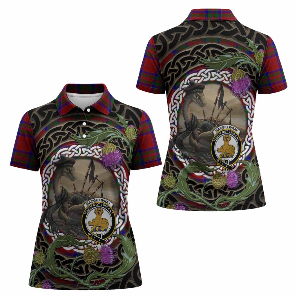 MacGillivray (McGillivray) Tartan Crest Bagpipe Nessie Women Polo Shirt Scottish Loch Ness Monster Celtic Thistle