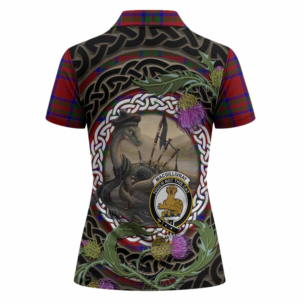 MacGillivray (McGillivray) Tartan Crest Bagpipe Nessie Women Polo Shirt Scottish Loch Ness Monster Celtic Thistle