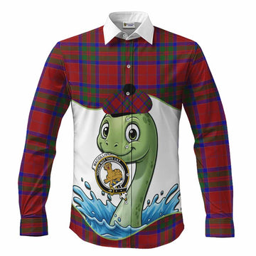 MacGillivray (McGillivray) Tartan Crest Cute Nessie Long Sleeve Button Shirts Scottish Loch Ness Monster
