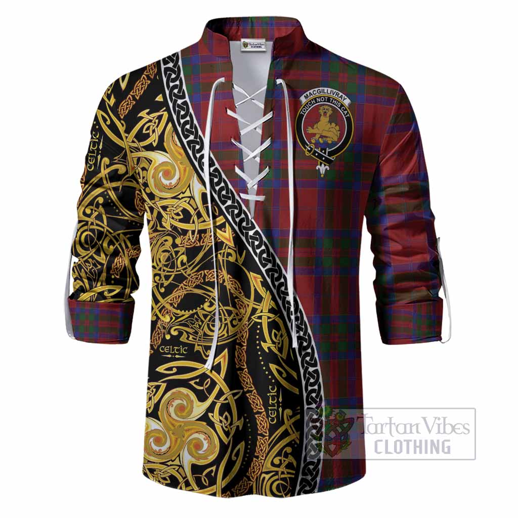 MacGillivray (McGillivray) Tartan Crest Ghillie Shirt Celtic Knot and Triple Trickle Spiral Symbols