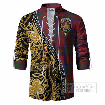 MacGillivray (McGillivray) Tartan Crest Ghillie Shirt Celtic Knot and Triple Trickle Spiral Symbols