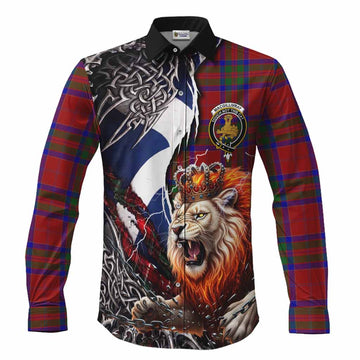 MacGillivray (McGillivray) Tartan Crest Long Sleeve Button Shirts Heritage Flag Grunge Celtic Knot and Lion Rampant