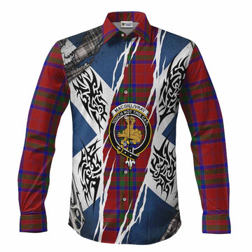 MacGillivray (McGillivray) Tartan Crest Long Sleeve Button Shirts Scotland Flag Ripped Tribal Design