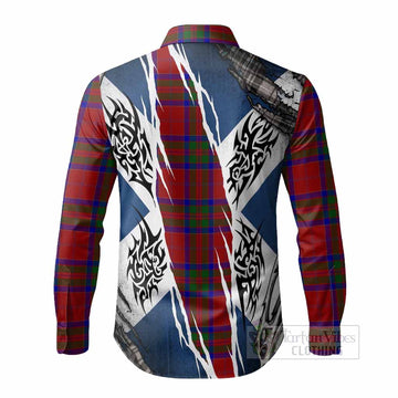 MacGillivray (McGillivray) Tartan Crest Long Sleeve Button Shirts Scotland Flag Ripped Tribal Design