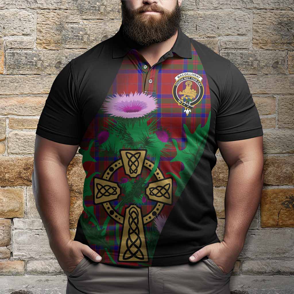 MacGillivray (McGillivray) Tartan Crest Polo Shirt Celtic Cross Thistle Flowers