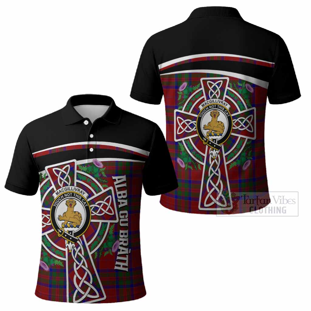 MacGillivray (McGillivray) Tartan Crest Polo Shirt Scottish Thistle Celtic Cross Alba Gu Brath