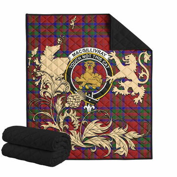 MacGillivray (McGillivray) Tartan Crest Premium Quilt with Scottish Iconic Symbols 