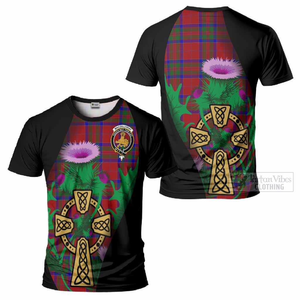 MacGillivray (McGillivray) Tartan Crest T-Shirt Celtic Cross Thistle Flowers