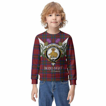 MacGillivray (McGillivray) Tartan Family Crest Kid Knitted Sweatshirt Scottish Burns Night Thistle Floral