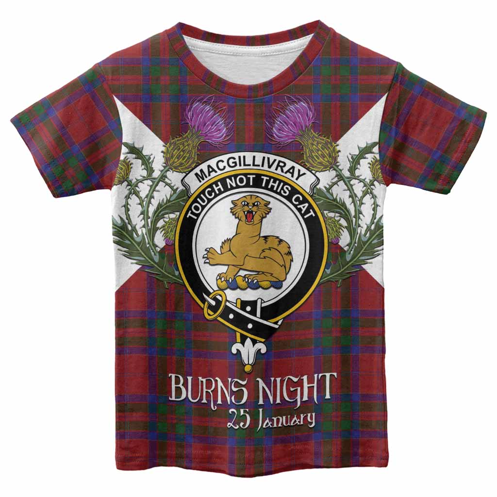 MacGillivray (McGillivray) Tartan Family Crest Kid T-shirt Scottish Burns Night Thistle Floral