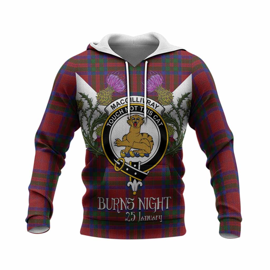 MacGillivray (McGillivray) Tartan Family Crest Knitted Hoodie Scottish Burns Night Thistle Floral