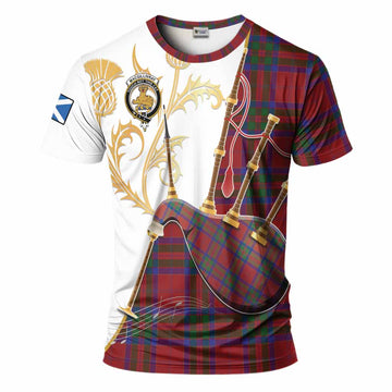 MacGillivray (McGillivray) Tartan Family Crest T-Shirt Bagpipes with Scottish Thistle