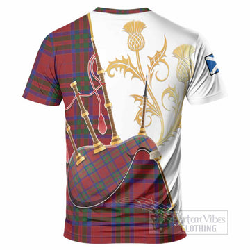 MacGillivray (McGillivray) Tartan Family Crest T-Shirt Bagpipes with Scottish Thistle
