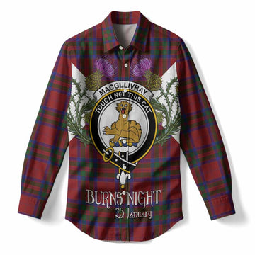 MacGillivray (McGillivray) Tartan Family Crest Women Casual Shirt Scottish Burns Night Thistle Floral