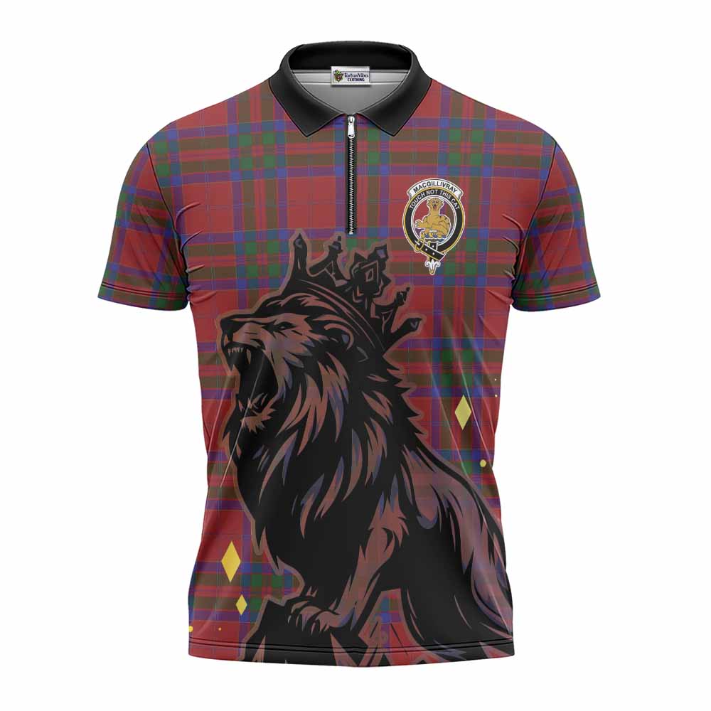 MacGillivray (McGillivray) Tartan Family Crest Zipper Polo Shirt Crowned Lion Roaring