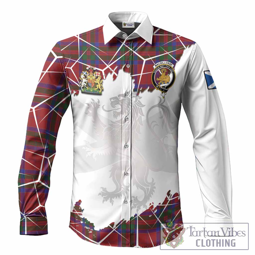 MacGillivray (McGillivray) Tartan Long Sleeve Button Shirts with Family Crest and Lion Rampant Grunge Style