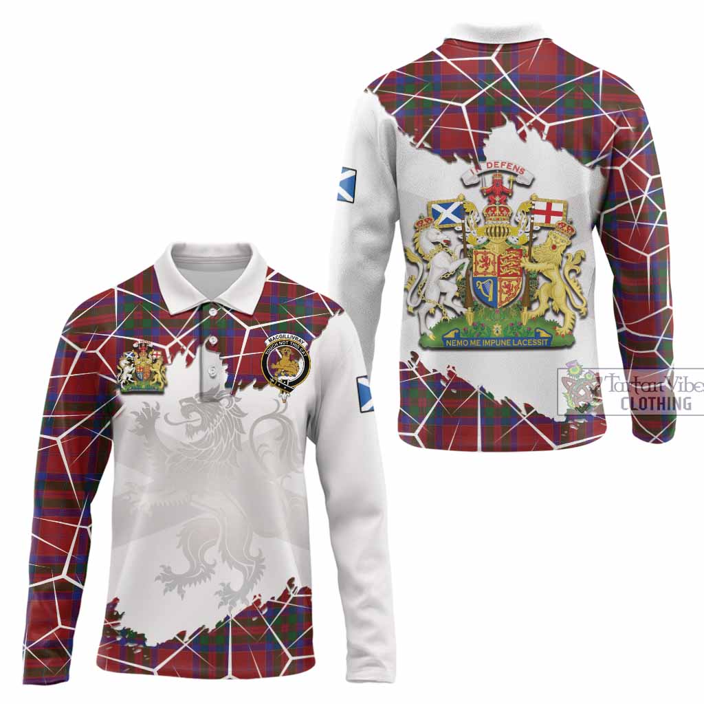 MacGillivray (McGillivray) Tartan Long Sleeve Polo Shirt with Family Crest and Lion Rampant Grunge Style