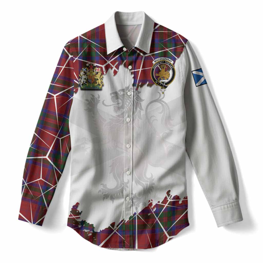 MacGillivray (McGillivray) Tartan Women Casual Shirt with Family Crest and Lion Rampant Grunge Style