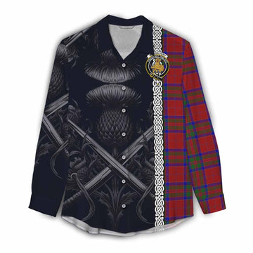 MacGilvery (McGilvery) Tartan Women's Casual Shirt with Family Crest Cross Sword Thistle Celtic Vibes Female - Tartan Vibes Clothing
