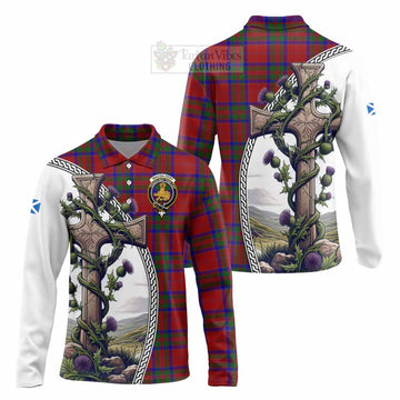 MacGilvery (McGilvery) Tartan Long Sleeve Polo Shirt with Family Crest and St. Andrew's Cross Accented by Thistle Vines Unisex - Tartan Vibes Clothing