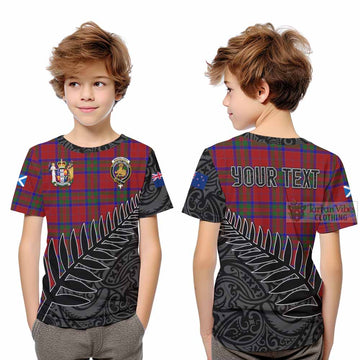 Tartan Vibes Clothing MacGilvery (McGilvery) Crest Tartan Kid T-Shirt with New Zealand Silver Fern Half Style