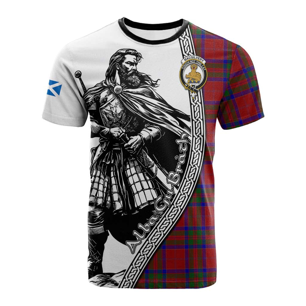 MacGilvery (McGilvery) Tartan Clan Crest Cotton T-shirt with Highlander Warrior Celtic Style