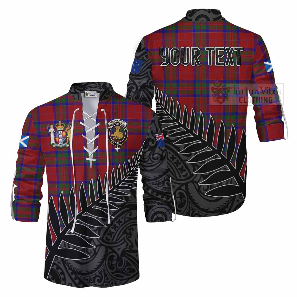 Tartan Vibes Clothing MacGilvery (McGilvery) Crest Tartan Ghillie Kilt Shirt with New Zealand Silver Fern Half Style