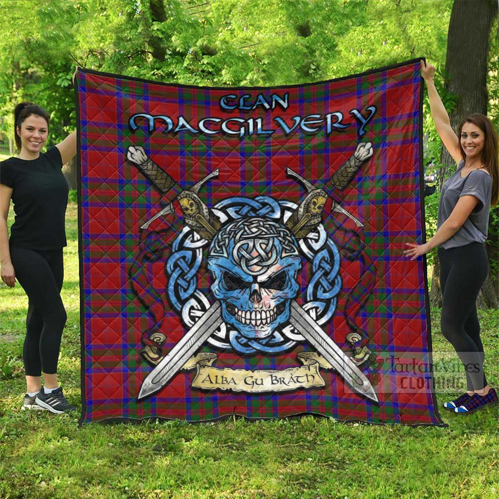MacGilvery (McGilvery) Tartan Quilt with Celtic Skull Alba Gu Brath Style Super King Quilt 91" x 110" - Tartan Vibes Clothing