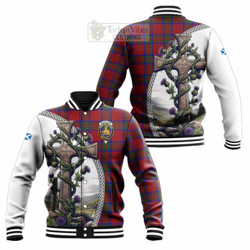 MacGilvery (McGilvery) Tartan Baseball Jacket with Family Crest and St. Andrew's Cross Accented by Thistle Vines Unisex - Tartan Vibes Clothing